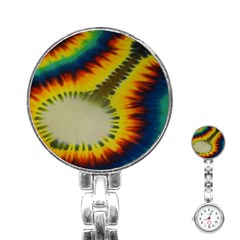 Red Blue Yellow Green Medium Rainbow Tie Dye Kaleidoscope Opaque Color Stainless Steel Nurses Watch by Mariart