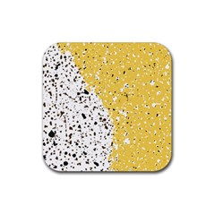 Spot Polka Dots Orange Black Rubber Coaster (square) 