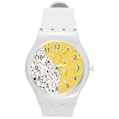 Spot Polka Dots Orange Black Round Plastic Sport Watch (m) by Mariart