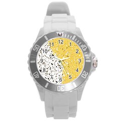 Spot Polka Dots Orange Black Round Plastic Sport Watch (l) by Mariart