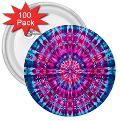 Red Blue Tie Dye Kaleidoscope Opaque Color Circle 3  Buttons (100 Pack) 