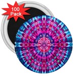 Red Blue Tie Dye Kaleidoscope Opaque Color Circle 3  Magnets (100 pack) Front