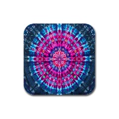 Red Blue Tie Dye Kaleidoscope Opaque Color Circle Rubber Square Coaster (4 Pack) 