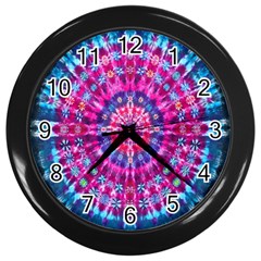 Red Blue Tie Dye Kaleidoscope Opaque Color Circle Wall Clocks (black) by Mariart