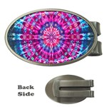 Red Blue Tie Dye Kaleidoscope Opaque Color Circle Money Clips (Oval)  Front