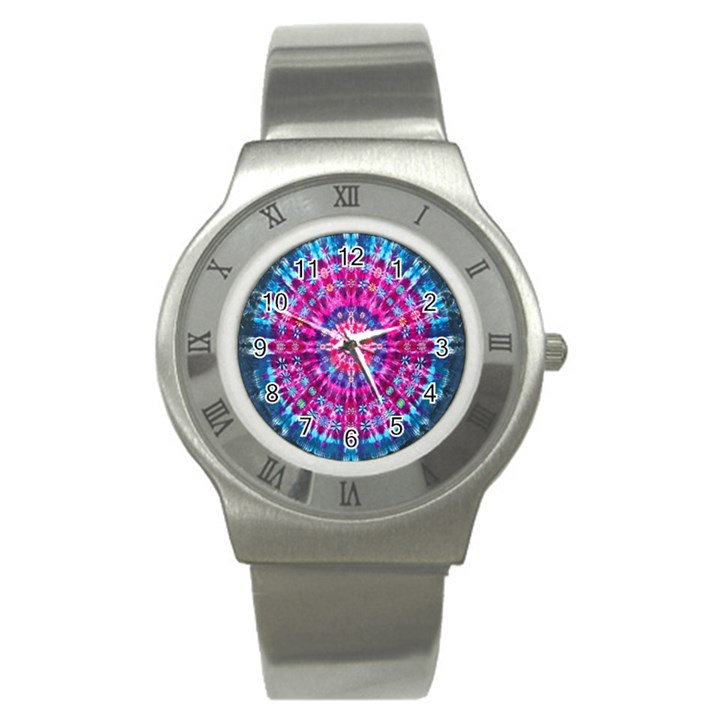 Red Blue Tie Dye Kaleidoscope Opaque Color Circle Stainless Steel Watch