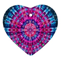 Red Blue Tie Dye Kaleidoscope Opaque Color Circle Heart Ornament (two Sides)