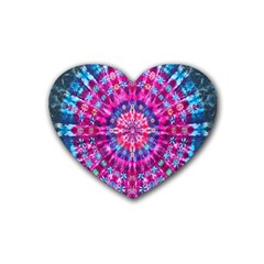 Red Blue Tie Dye Kaleidoscope Opaque Color Circle Heart Coaster (4 Pack) 