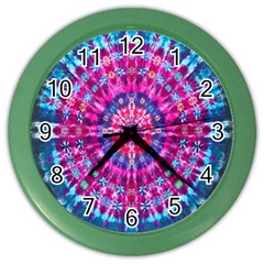 Red Blue Tie Dye Kaleidoscope Opaque Color Circle Color Wall Clocks by Mariart