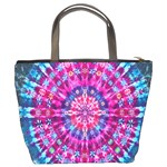 Red Blue Tie Dye Kaleidoscope Opaque Color Circle Bucket Bags Back