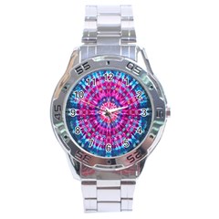 Red Blue Tie Dye Kaleidoscope Opaque Color Circle Stainless Steel Analogue Watch by Mariart