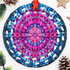 Red Blue Tie Dye Kaleidoscope Opaque Color Circle Round Filigree Ornament (two Sides)