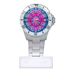 Red Blue Tie Dye Kaleidoscope Opaque Color Circle Plastic Nurses Watch