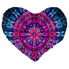 Red Blue Tie Dye Kaleidoscope Opaque Color Circle Large 19  Premium Flano Heart Shape Cushions