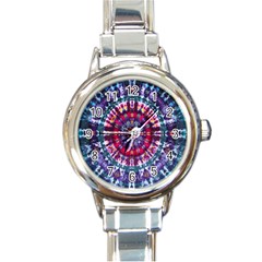 Red Purple Tie Dye Kaleidoscope Opaque Color Round Italian Charm Watch