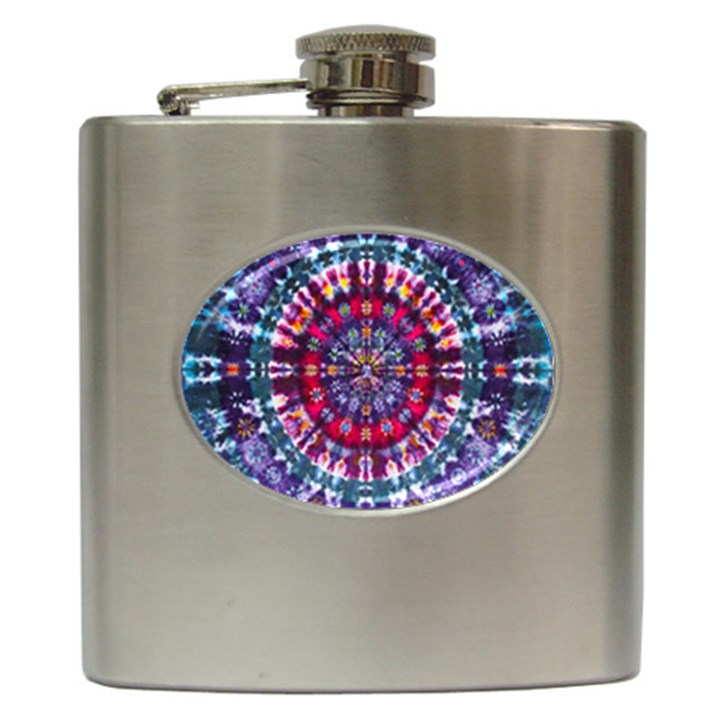 Red Purple Tie Dye Kaleidoscope Opaque Color Hip Flask (6 oz)