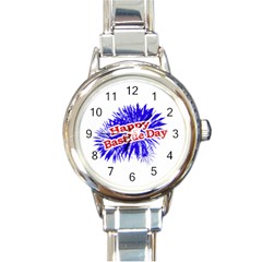 Happy Bastille Day Graphic Logo Round Italian Charm Watch by dflcprints