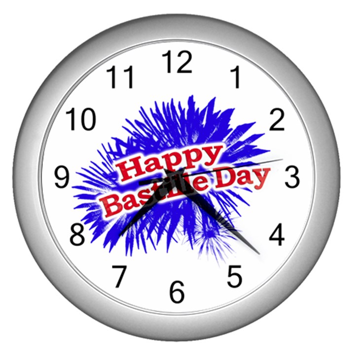 Happy Bastille Day Graphic Logo Wall Clocks (Silver) 