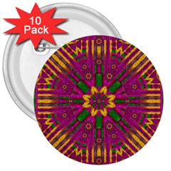 Feather Stars Mandala Pop Art 3  Buttons (10 Pack)  by pepitasart