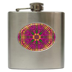 Feather Stars Mandala Pop Art Hip Flask (6 Oz) by pepitasart