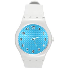 Simple Rectangular Pattern Round Plastic Sport Watch (m)