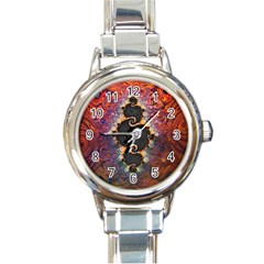 The Eye Of Julia, A Rainbow Fractal Paint Swirl Round Italian Charm Watch by jayaprime