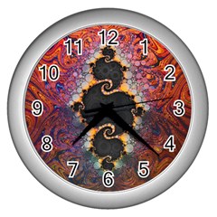 The Eye Of Julia, A Rainbow Fractal Paint Swirl Wall Clocks (silver)  by jayaprime