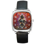 The Eye Of Julia, A Rainbow Fractal Paint Swirl Square Metal Watch Front