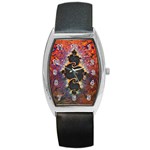 The Eye Of Julia, A Rainbow Fractal Paint Swirl Barrel Style Metal Watch Front