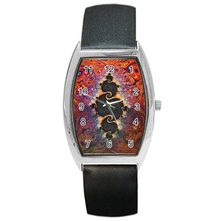 The Eye Of Julia, A Rainbow Fractal Paint Swirl Barrel Style Metal Watch