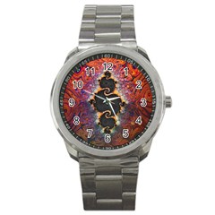 The Eye Of Julia, A Rainbow Fractal Paint Swirl Sport Metal Watch by jayaprime