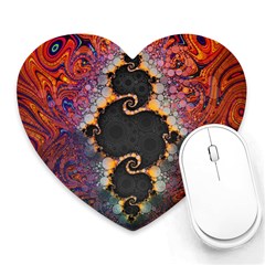 The Eye Of Julia, A Rainbow Fractal Paint Swirl Heart Mousepads by jayaprime