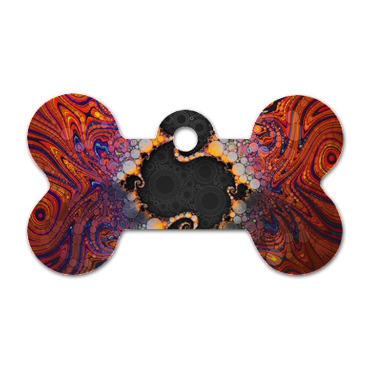 The Eye Of Julia, A Rainbow Fractal Paint Swirl Dog Tag Bone (One Side)