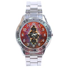 The Eye Of Julia, A Rainbow Fractal Paint Swirl Stainless Steel Analogue Watch by jayaprime