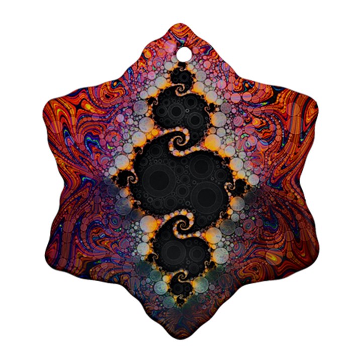 The Eye Of Julia, A Rainbow Fractal Paint Swirl Snowflake Ornament (Two Sides)