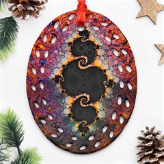 The Eye Of Julia, A Rainbow Fractal Paint Swirl Oval Filigree Ornament (two Sides) by jayaprime