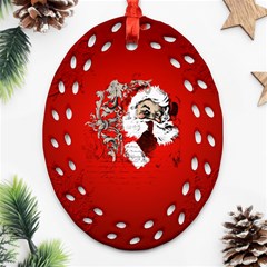 Funny Santa Claus  On Red Background Ornament (oval Filigree) by FantasyWorld7