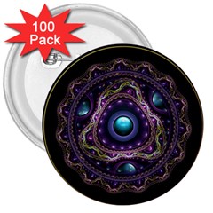 Beautiful Turquoise And Amethyst Fractal Jewelry 3  Buttons (100 Pack)  by jayaprime