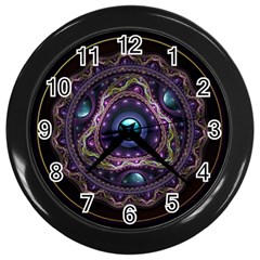 Beautiful Turquoise And Amethyst Fractal Jewelry Wall Clocks (black) by jayaprime