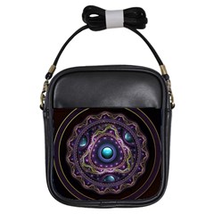 Beautiful Turquoise And Amethyst Fractal Jewelry Girls Sling Bags by jayaprime