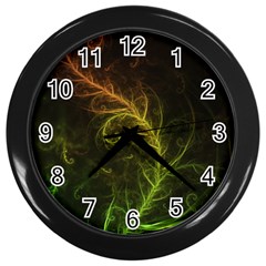 Fractal Hybrid Of Guzmania Tuti Fruitti And Ferns Wall Clocks (black) by jayaprime