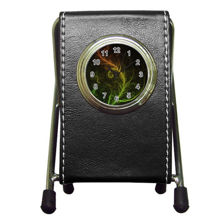 Fractal Hybrid Of Guzmania Tuti Fruitti and Ferns Pen Holder Desk Clocks