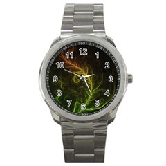 Fractal Hybrid Of Guzmania Tuti Fruitti And Ferns Sport Metal Watch by jayaprime