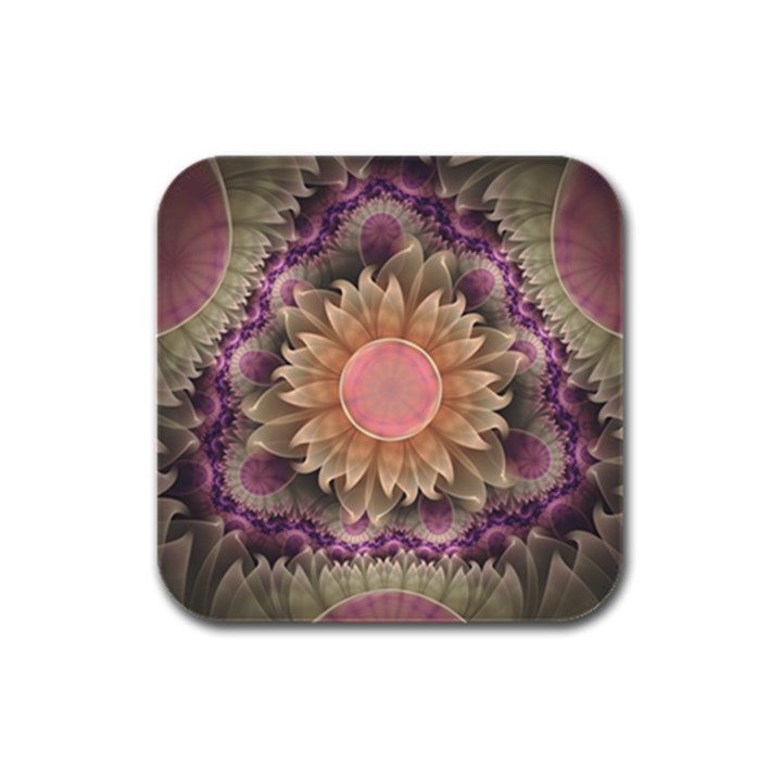 Pastel Pearl Lotus Garden of Fractal Dahlia Flowers Rubber Square Coaster (4 pack) 