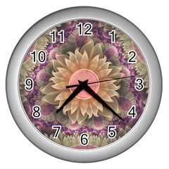 Pastel Pearl Lotus Garden Of Fractal Dahlia Flowers Wall Clocks (silver)  by jayaprime