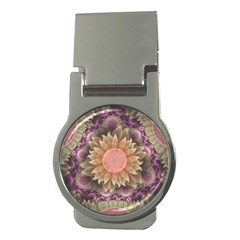 Pastel Pearl Lotus Garden Of Fractal Dahlia Flowers Money Clips (round)  by jayaprime