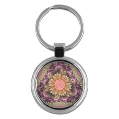 Pastel Pearl Lotus Garden Of Fractal Dahlia Flowers Key Chains (round)  by jayaprime