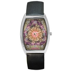 Pastel Pearl Lotus Garden Of Fractal Dahlia Flowers Barrel Style Metal Watch by jayaprime