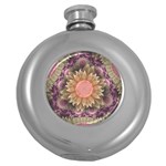 Pastel Pearl Lotus Garden of Fractal Dahlia Flowers Round Hip Flask (5 oz) Front