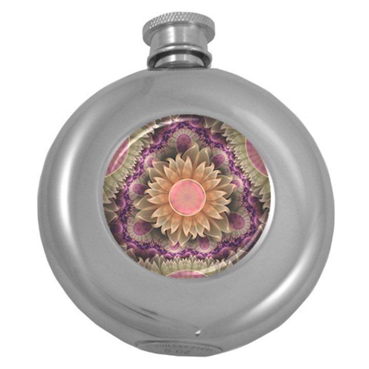 Pastel Pearl Lotus Garden of Fractal Dahlia Flowers Round Hip Flask (5 oz)